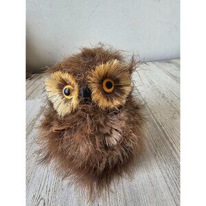 Feather owl life like size sisal bottle brush bird decor